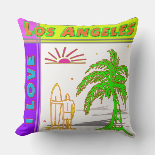 Coussin "I LOVE Los Angeles" Sun Palm Tree&Surfer#2 Coussi (Recto)