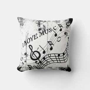 Coussin I Love Music Musical Notes Art Grunge Vintage