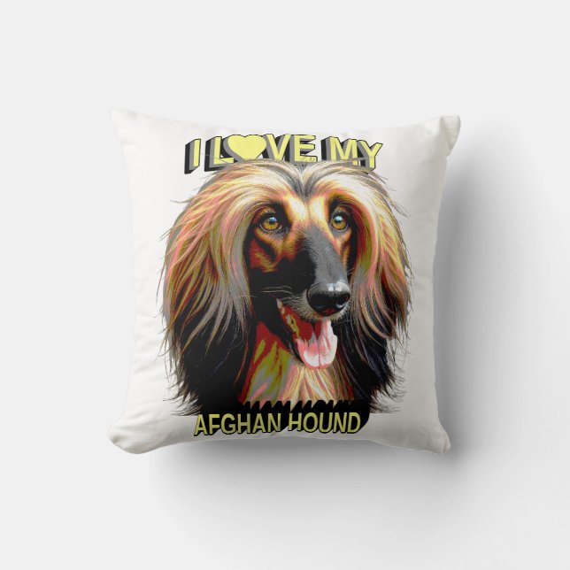 Coussin I Love My Afghan Hound – Elegant Dog Lover Design (Recto)