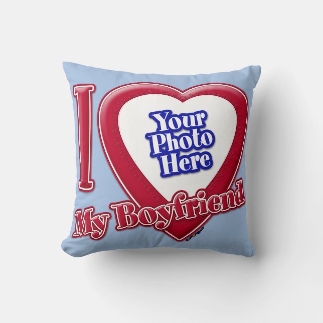 Coussin I Love My Boyfriend Photo Red Heart Baby Blue (Recto)