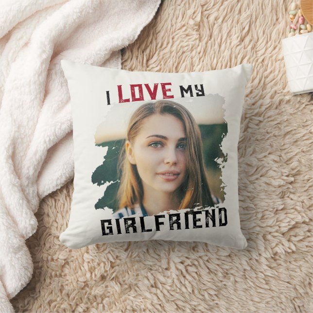 Coussin I Love My Girlfriend Grunge Photo personnalisée (Couverture)
