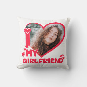 Coussin I Love My Girlfriend Heart Custom Photo Valentines