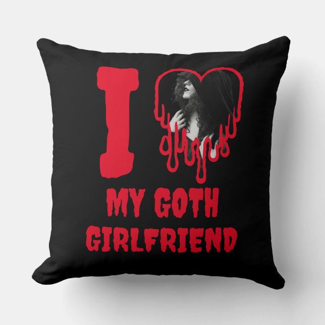 Coussin I Love My Goth Girlfriend Dripping Red Heart Photo (Recto)