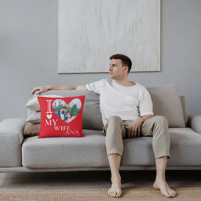 Coussin I Love My Wife Custom Photo Heart (Créateur téléchargé)