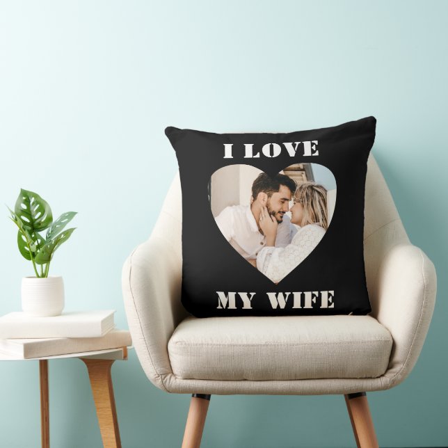 Coussin I Love My Wife Heart Custom Personalized Photo  (Chaise)