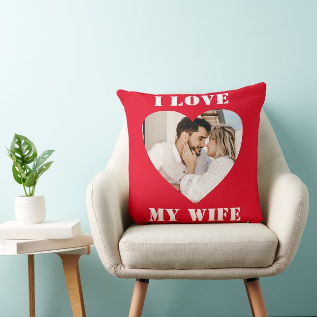 Coussin I Love My Wife Heart Photo personnalisée (Chaise)