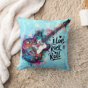 Coussin I Love Rock N Roll Guitare Électrique Peinture