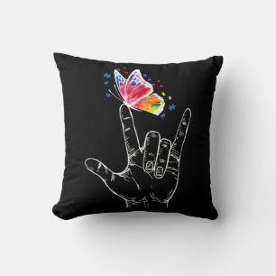 Coussin I Love You Hand Sign Language Butterfly Autism