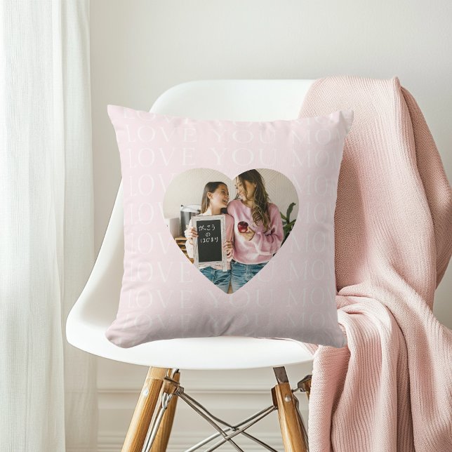 Coussin I Love You Mom Pastel Pink Heart Photo (Créateur téléchargé)