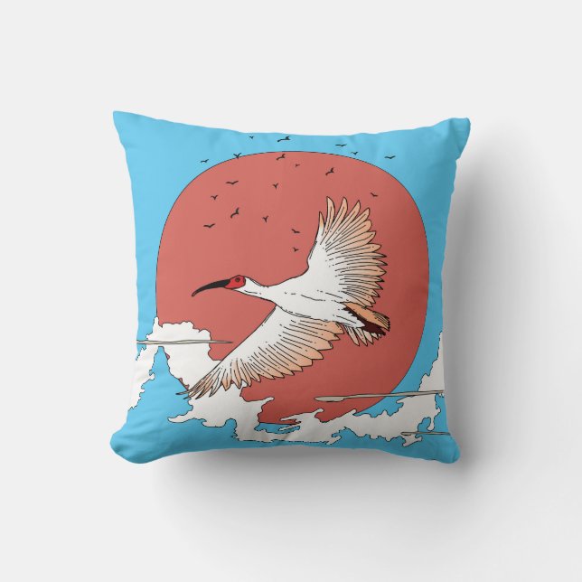 Coussin Ibis à crête en vol (Recto)