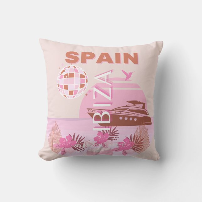 Coussin Ibiza, Espagne, Art Voyage, Art Preppy, Pastel (Recto)