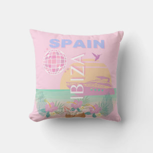 Coussin Ibiza, Espagne, Art Voyage, Art Preppy, Rose