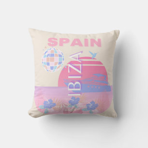 Coussin Ibiza, Espagne, Art Voyage, Art Preppy, Rose