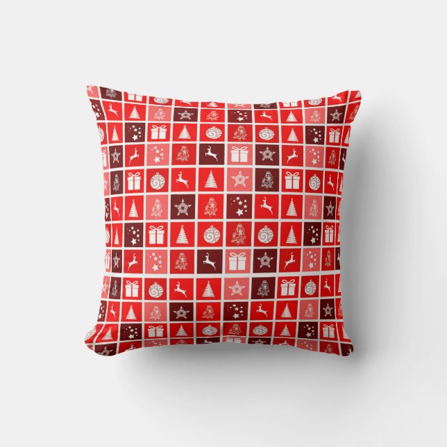 Coussin Icône de Noël Carrés Rouges Art de Fête Classique (Recto)