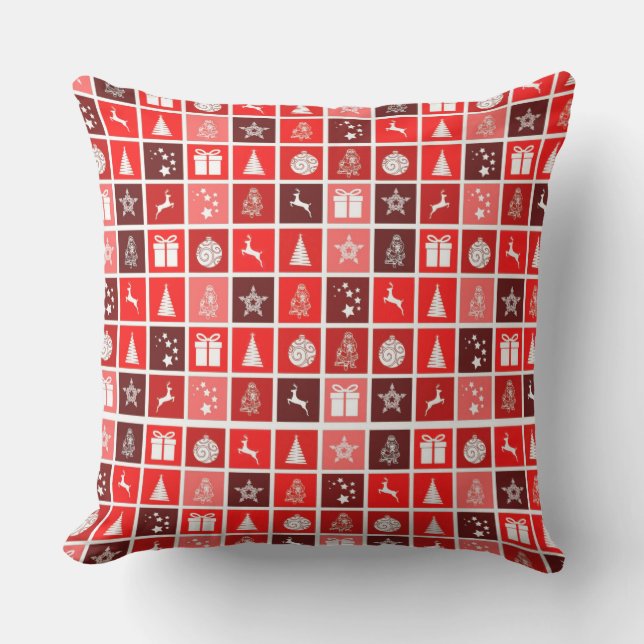 Coussin Icône de Noël Carrés Rouges Art de Fête Classique (Recto)