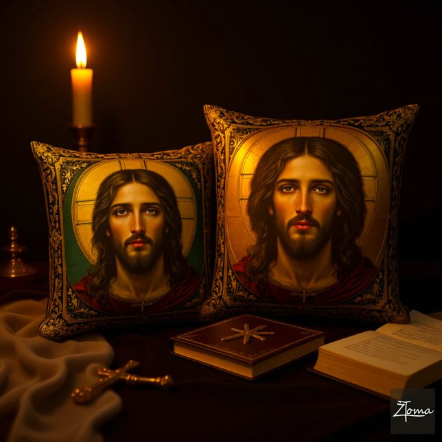 Coussin Icône sacrée émeraude - Jésus (Créateur téléchargé)