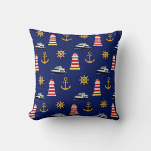 Coussin Icônes Nautiques sur Fond Bleu Marine
