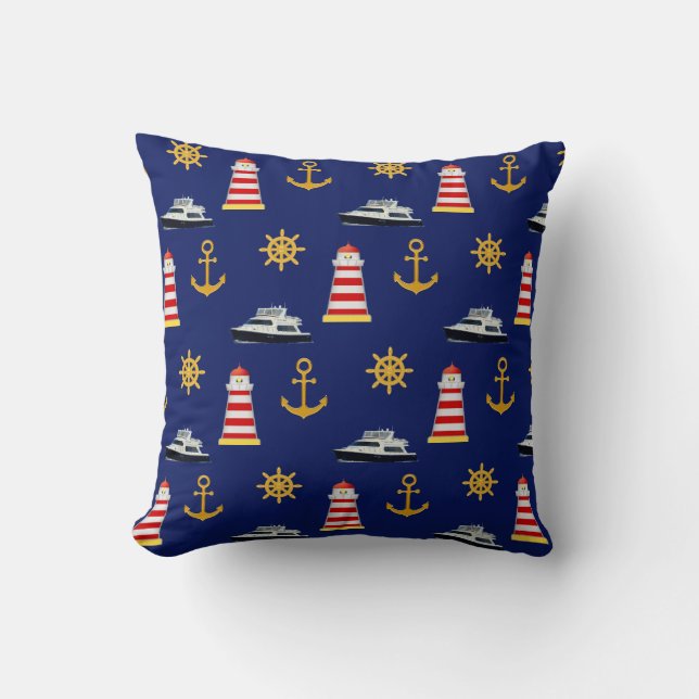 Coussin Icônes Nautiques sur Fond Bleu Marine (Recto)