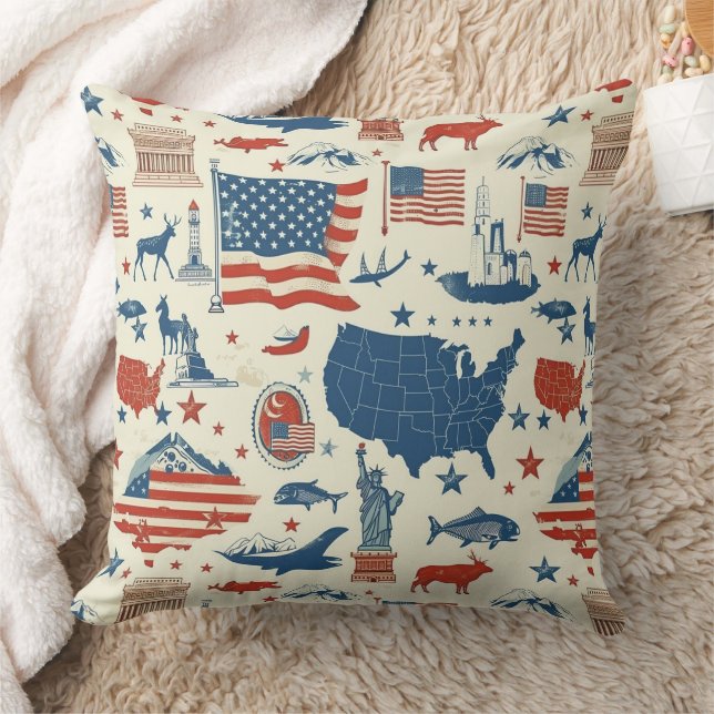 Coussin Icônes patriotiques - Statue de la Liberté, Drapea (Couverture)