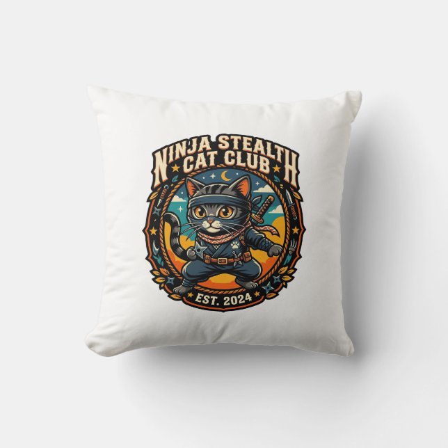 Coussin Idée cadeau pour maman de chat Ninja Stealth Cat - (Recto)
