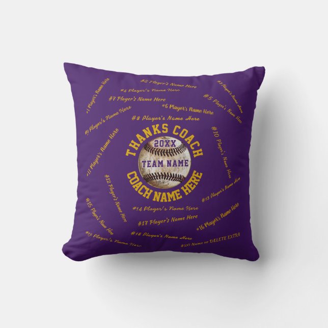 Coussin Idées de cadeau d'entraîneur de base-ball des noms (Recto)