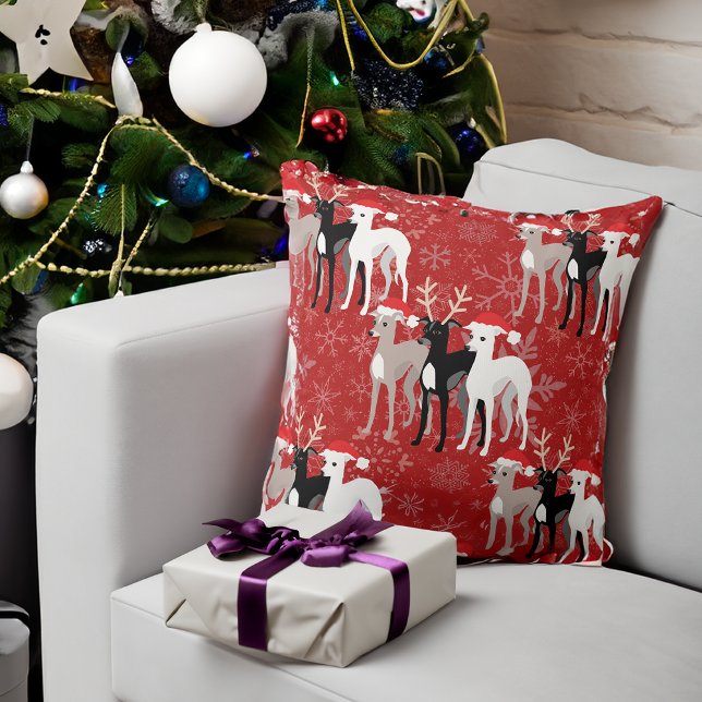 Coussin Iggy de Noël Greyhounds italien dans le rouge neig (Créateur téléchargé)
