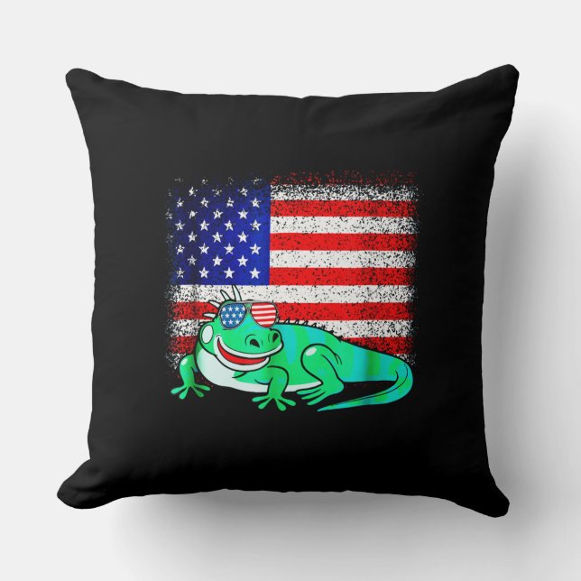 Coussin Iguana avec drapeau américain (Recto)