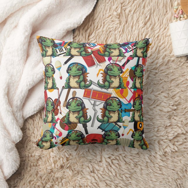 Coussin Iguana écoute de la musique (Couverture)