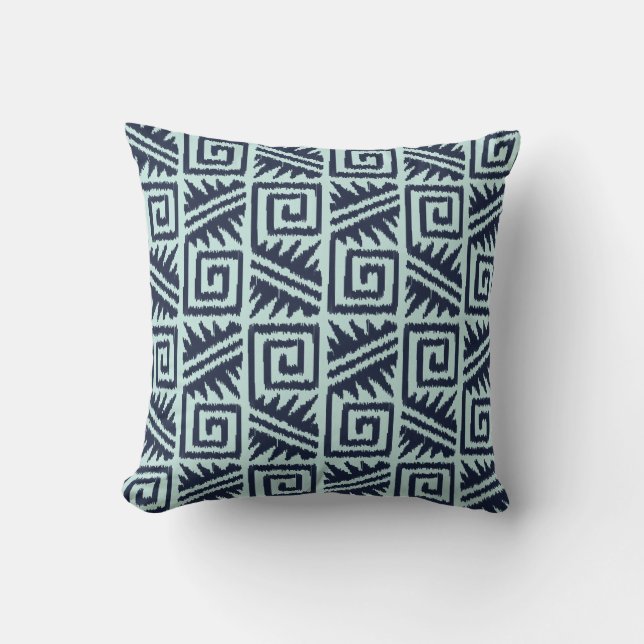 Coussin Ikat Aztec Tribal - Indigo et bleu clair (Recto)