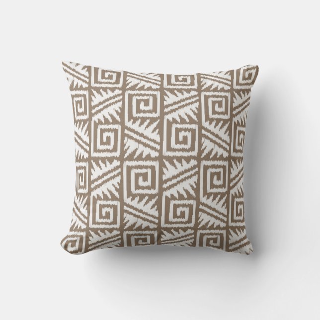 Coussin Ikat Aztec Tribal - Taupe Tan et Crème (Recto)