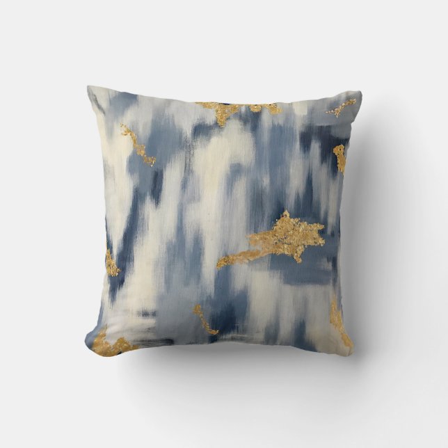Coussin Ikat bleu et or Abstrait (Recto)