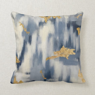 Coussin Ikat bleu et or Abstrait