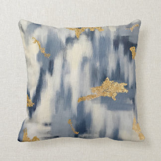 Coussin Ikat bleu et or Abstrait