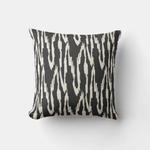 Coussin Ikat Brosse Charbon & Blanc Cassé