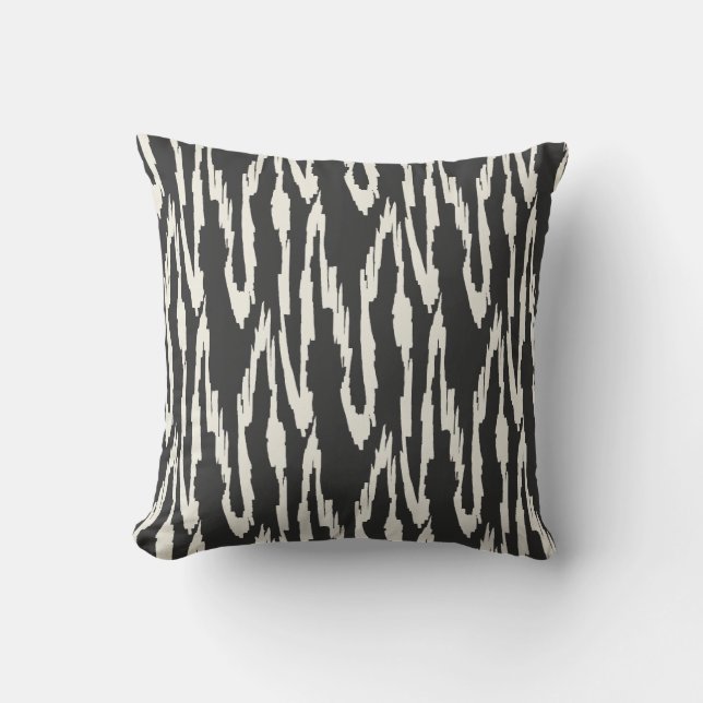 Coussin Ikat Brosse Charbon & Blanc Cassé (Recto)