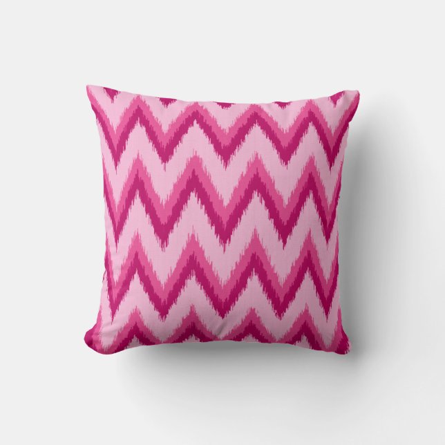 Coussin Ikat Chevron Stripes - Fuchsia et rose pâle (Recto)