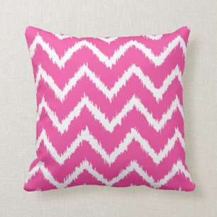 Coussin Ikat Chevrons - Profondes fuchsia rose et blanche