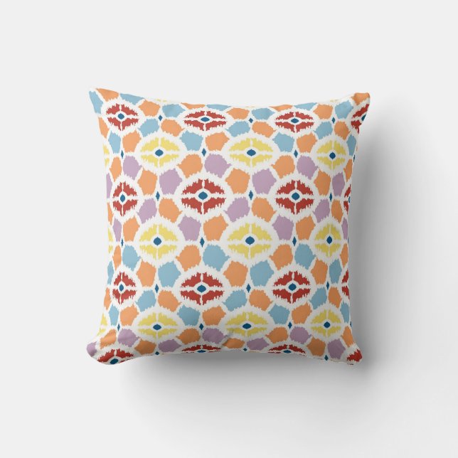 Coussin Ikat coloré de diamants géométrique (Recto)