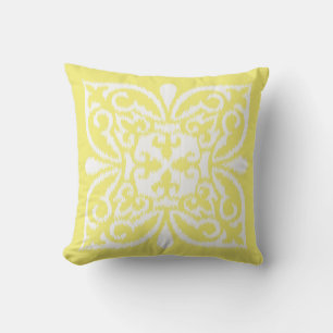 Coussin Ikat damask motif - jaune et blanc