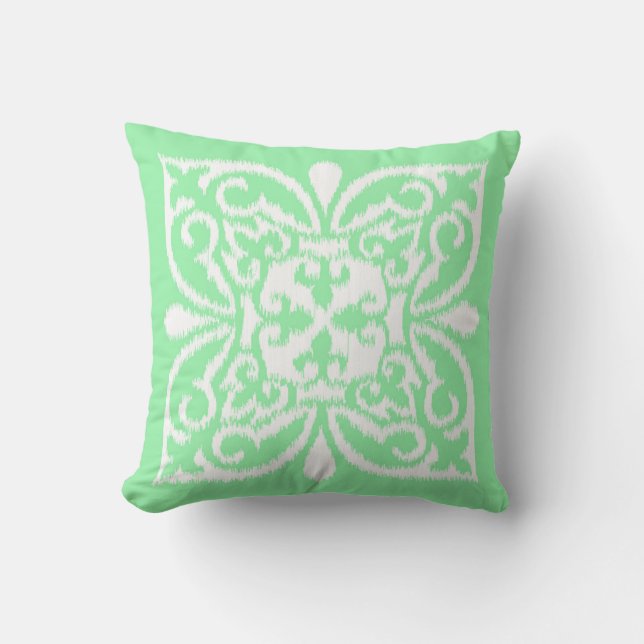 Coussin Ikat damask motif - menthe vert et blanc (Recto)