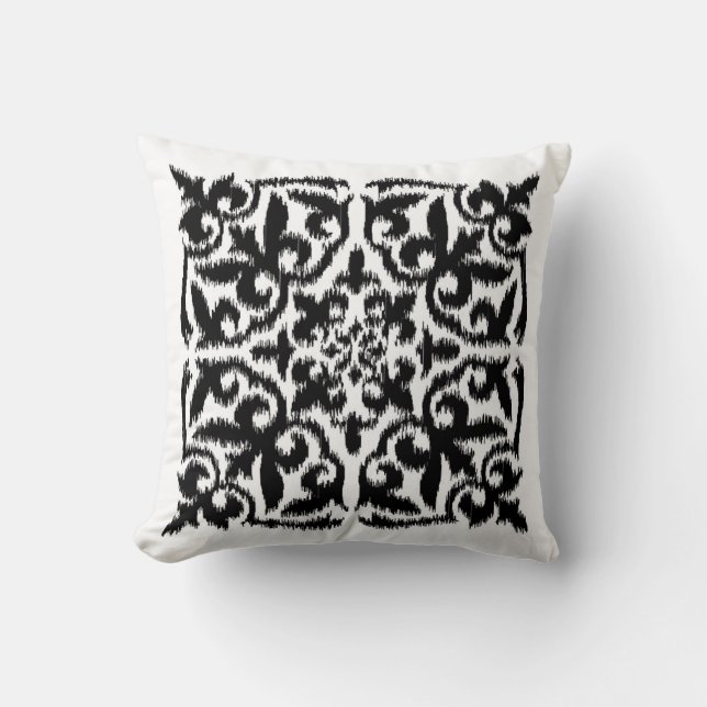 Coussin Ikat damask motif - noir et blanc (Recto)