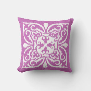 Coussin Ikat damask motif - orchidée et blanc