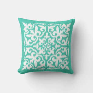 Coussin Ikat damask motif - paon bleu et blanc