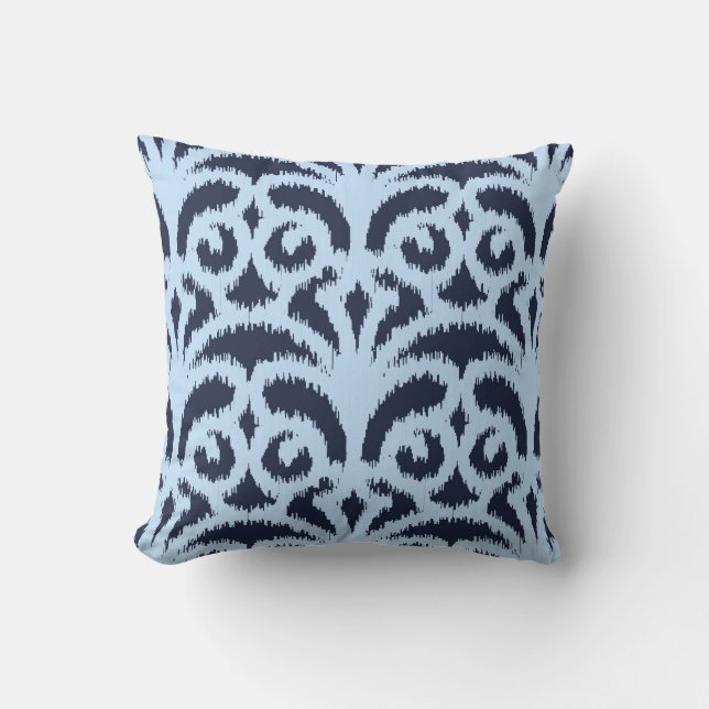 Coussin Ikat damask pattern - Minuit et bleu clair (Recto)