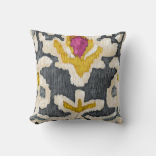 Coussin Ikat de la tribu gris et jaune
