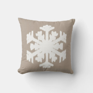 Coussin Ikat Flocon de Neige - Taupe beige et blanc