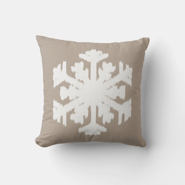 Coussin Ikat Flocon de Neige - Taupe beige et blanc (Recto)