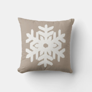Coussin Ikat Flocon de neige - Taupe brun clair et blanc
