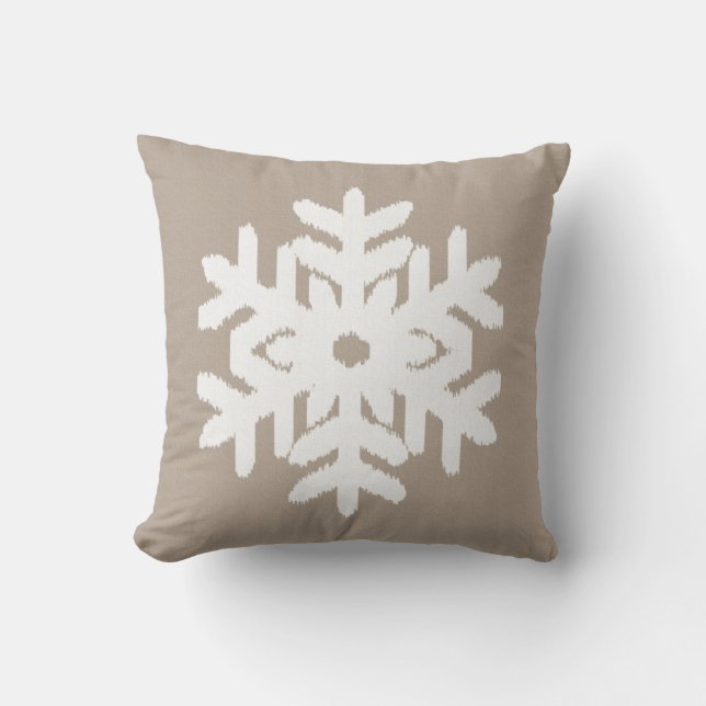 Coussin Ikat Flocon de neige - Taupe brun clair et blanc (Recto)