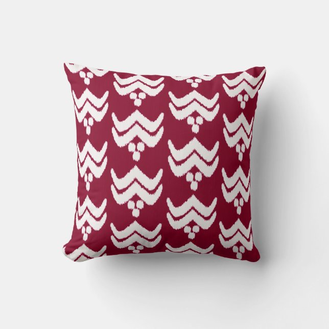 Coussin Ikat floral stylisé - bordeaux et blanc (Recto)
